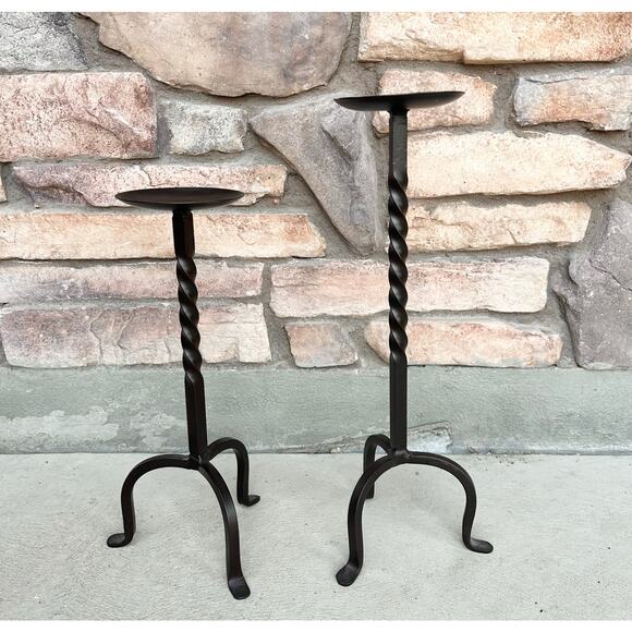 Set/2 twisted candles candlesticks rustic western minimal neutral decor home - Picture 2 of 3